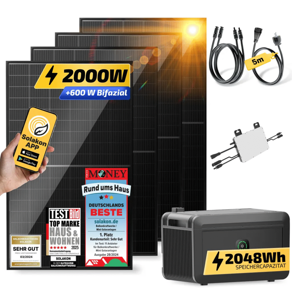 Balkonkraftwerk 2000W/800W Solaranlage Steckerfertig Komplettset Photovoltaik Anlage 800W