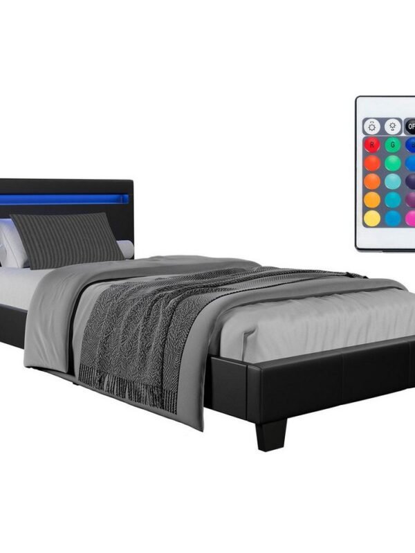 Juskys Polsterbett Verona, 90x200 cm, Kunstleder, hohes Kopfteil, robustes Bett, Lattenrost