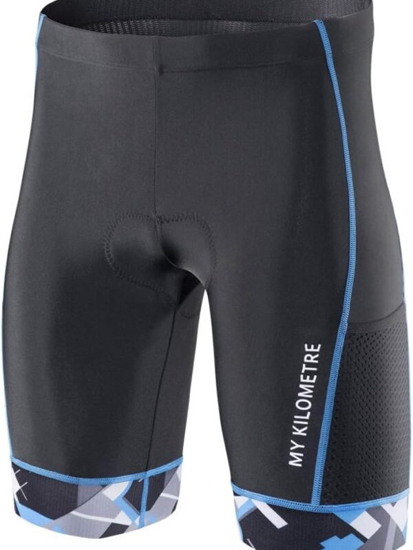 MY KILOMETRE Mens Triathlon Shorts with Adjustable Drawstring Easy Reach Leg Pockets Chamois for Long-Distance Tri Race