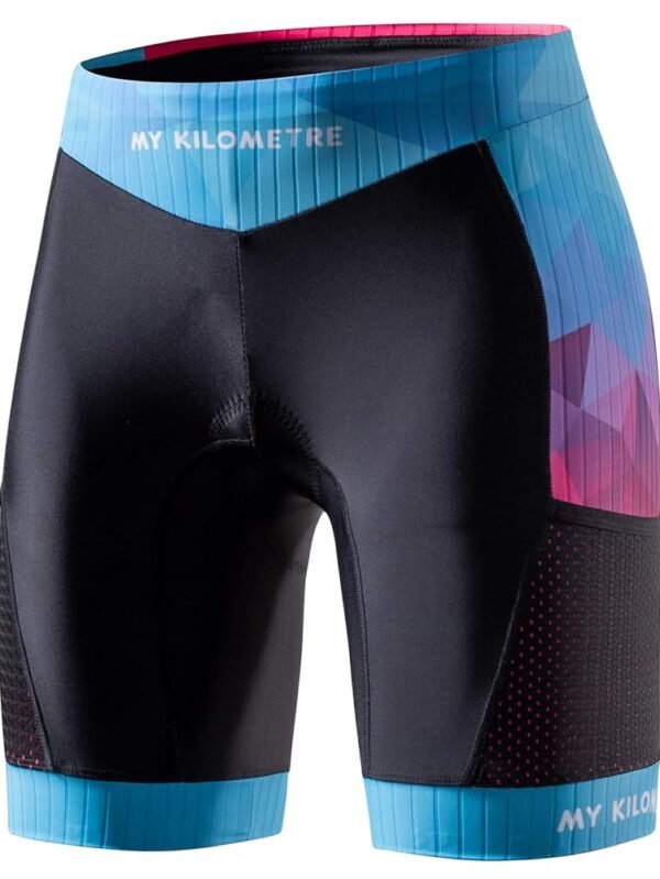 MY KILOMETRE Womens Triathlon Shorts 8” Inseam Tri Shorts with Side Pockets Adjustable Drawstring