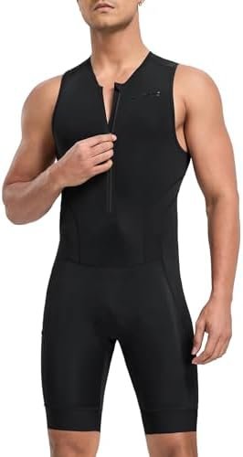 Santic Men's Triathlon Suit Sleeveless Skinsuit Padded Quick-Dry Swim Bike Run with Pockets