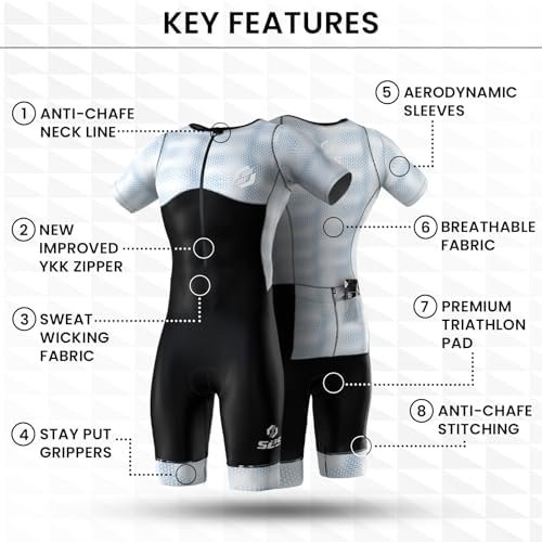 Triathlon Suits Mens - Aerodynamic Sleeved Tri Suit Men – Lightweight Trisuit with Premium FX Fabrics