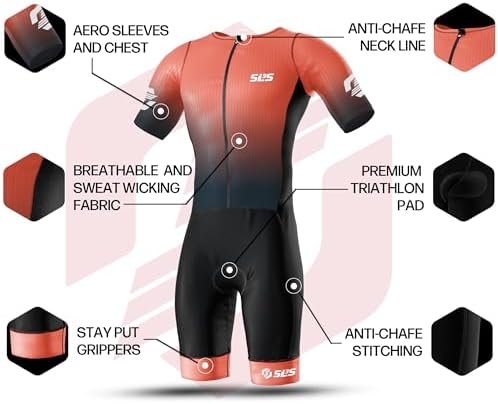 Triathlon Suits Mens Elite Aero Tri Suit Men - Trisuit Triathlon - Full Zip, Aero Sleeves, Internal and Rear Pockets