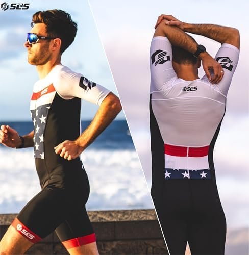 Triathlon Suits Mens Elite Aero Tri Suit Men - Trisuit Triathlon - Full Zip, Aero Sleeves, Internal and Rear Pockets