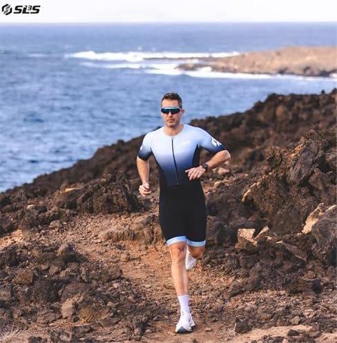 Triathlon Suits Mens Elite Aero Tri Suit Men - Trisuit Triathlon - Full Zip, Aero Sleeves, Internal and Rear Pockets