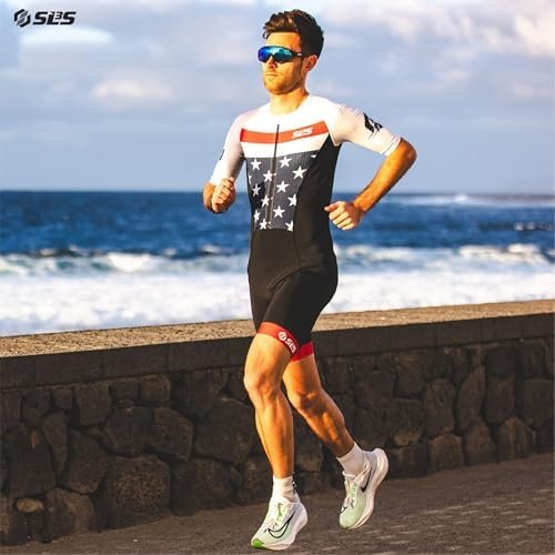 Triathlon Suits Mens Elite Aero Tri Suit Men - Trisuit Triathlon - Full Zip, Aero Sleeves, Internal and Rear Pockets